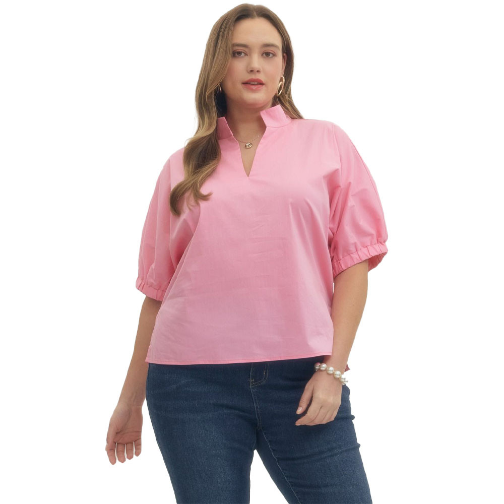 Women's Entro Plus Size V-Neck Puff Sleeve Collared Top | Eagle