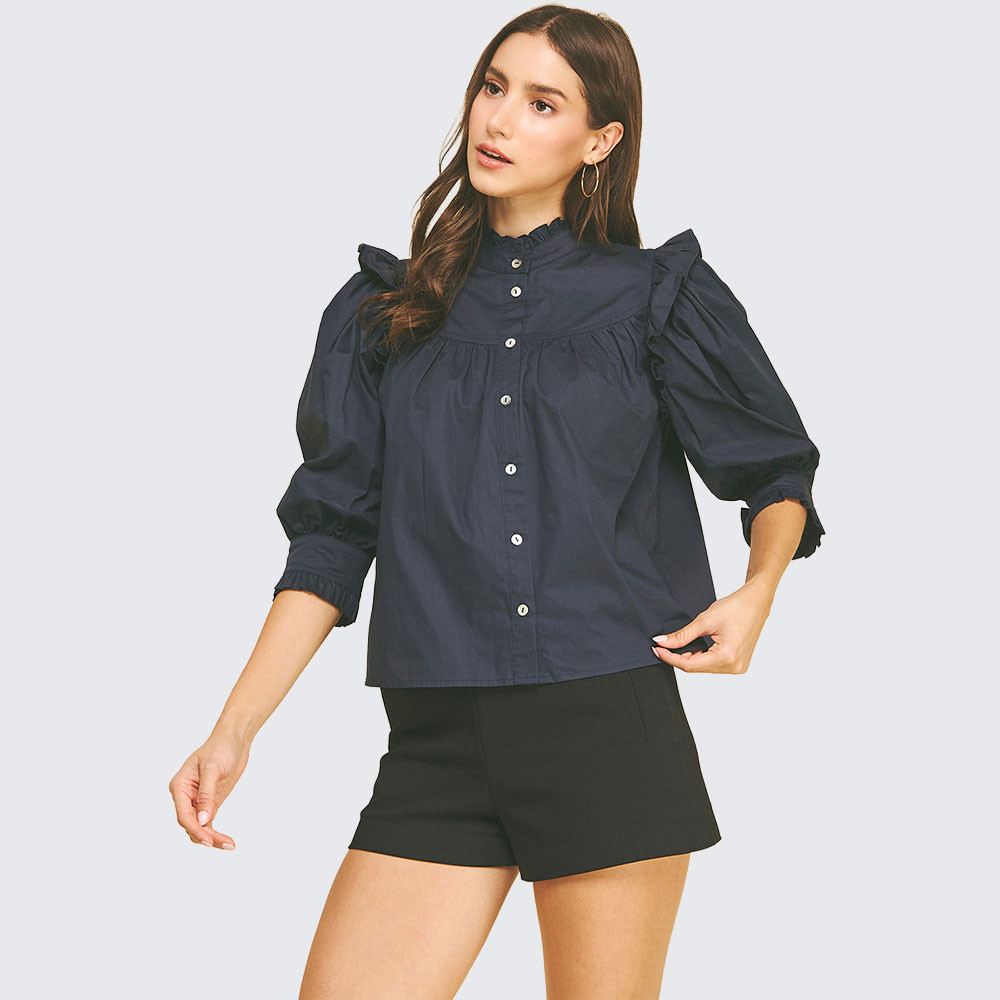 Women's Pinch Ruffled Button Down Blouse | Eagle Eye Outfitters