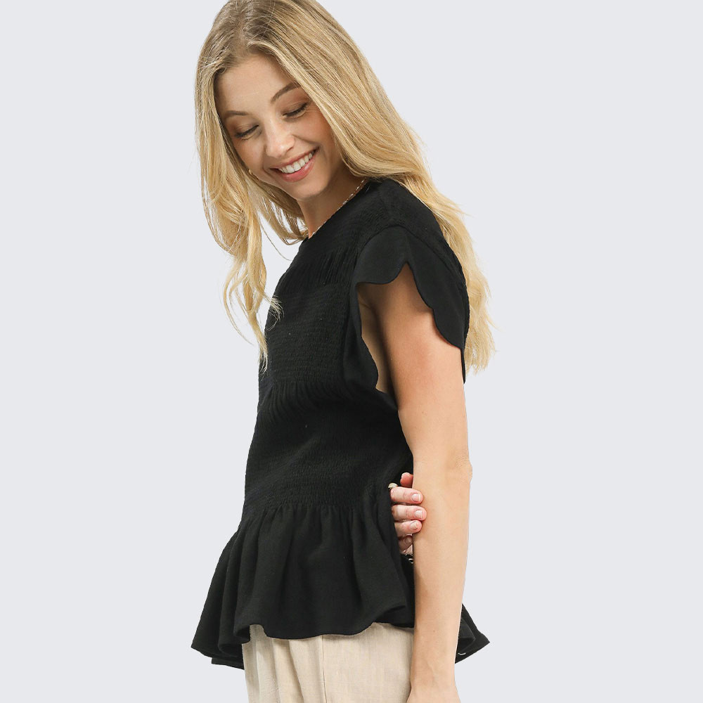 Women's Umgee Scalloped Sleeve Peplum Blouse | Eagle Eye Outfitters