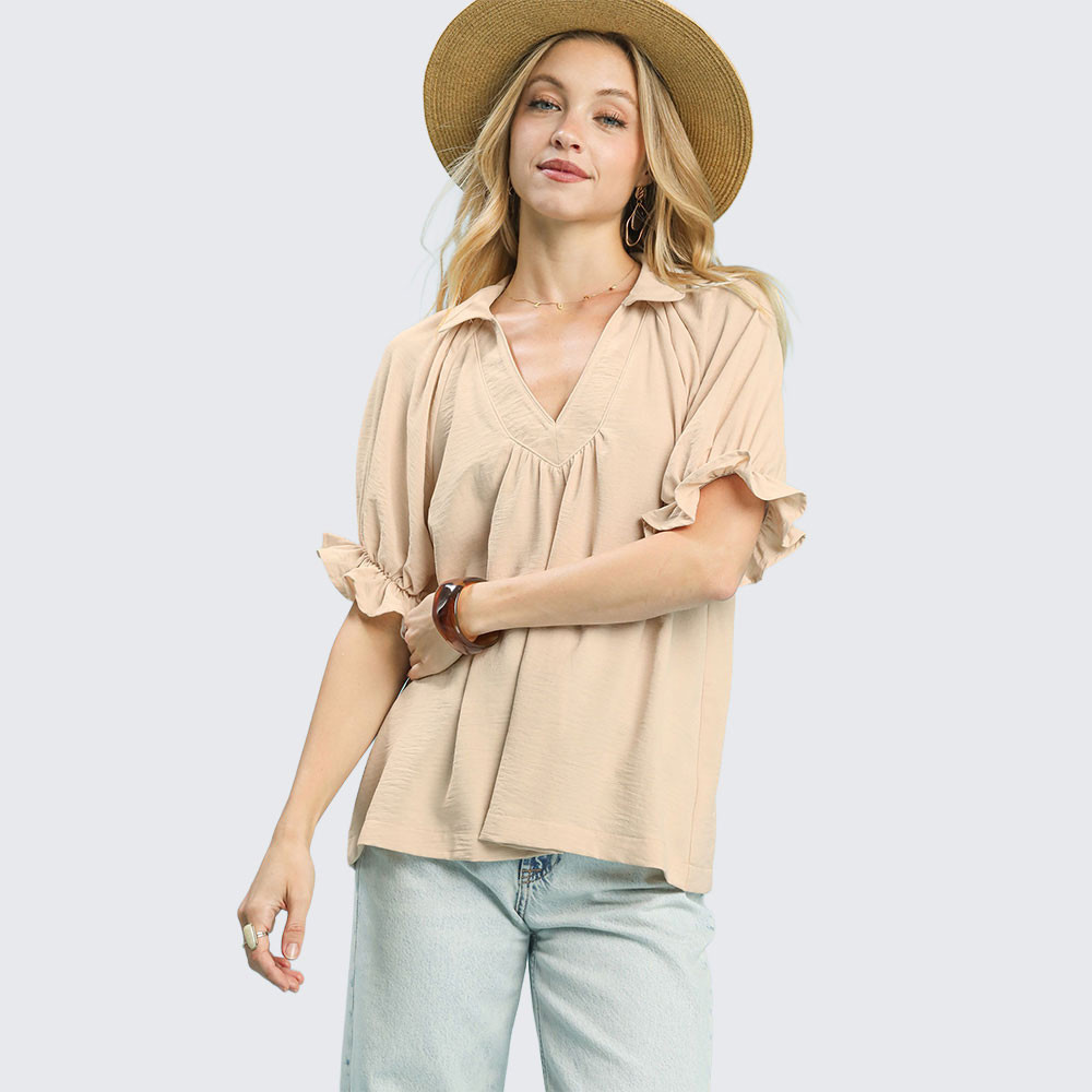 Women's Umgee Collared V-Neck Blouse | Eagle Eye Outfitters