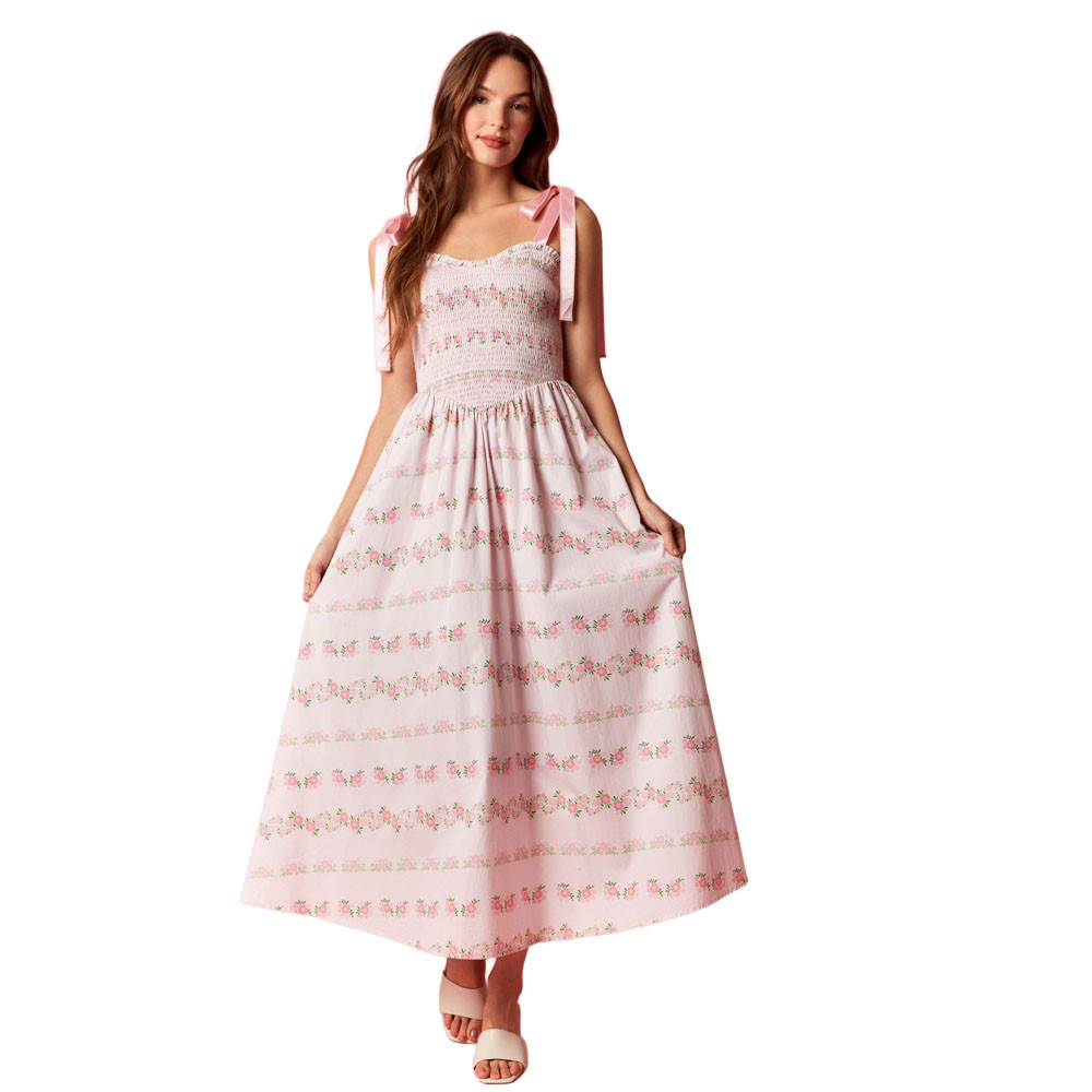 Women's Peach Love California Poplin Shoulder Tie Midi Dress - Pink | Eagle  Eye Outfitters