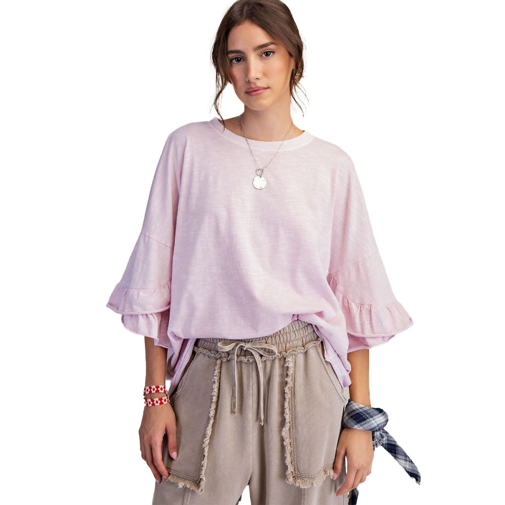 Women's Easel Wing Ruffle Sleeve Washed Slub Top | Eagle Eye