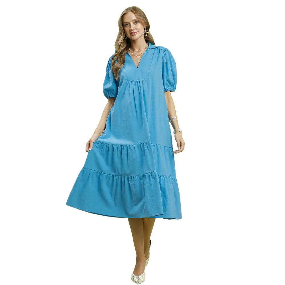 umgee blue dress Umgee Floral Print Tie Waist Midi Dress with Side Pockets in Blue  Zulily