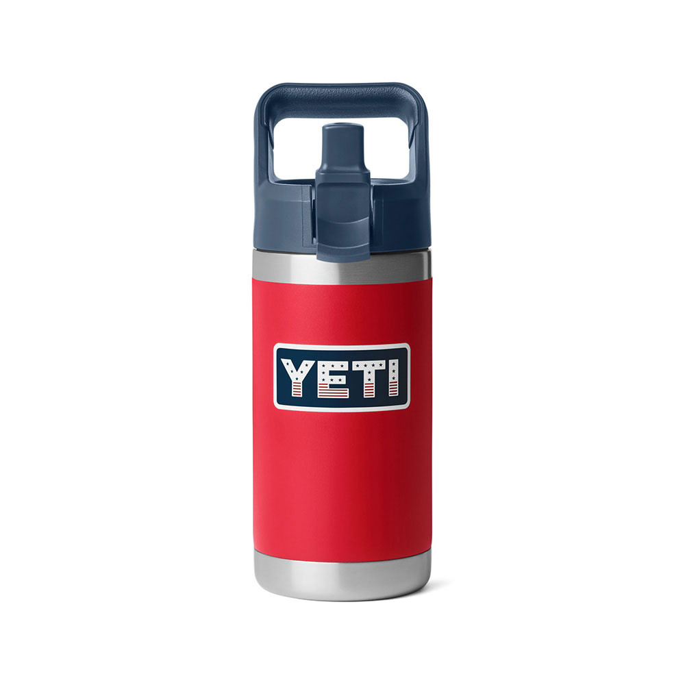 【色: レスキューレッド。】YETI (イエティ) Rambler Jr. 12 YETI 12 oz Rambler Jr Kids Water Bottle - Red/Navy Badge | Eagle