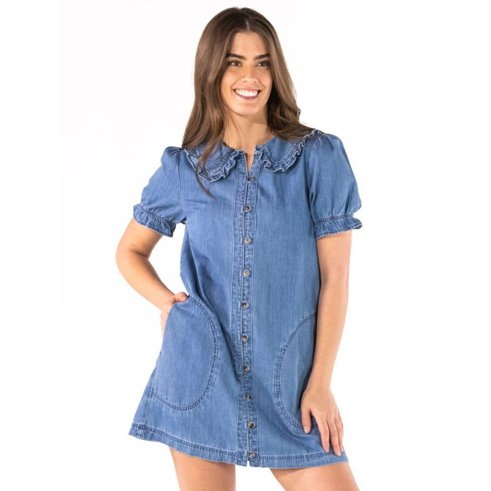 simply be denim dress Southern Women's Button-Up L EU/UK Size:4 How To Make A PO:AZEEZASP24ADDS Ladies dresses enhancing the contoured form