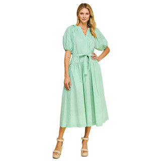 Women's Pinch Clinch V-Neck Short Balloon Sleeve Maxi Dress