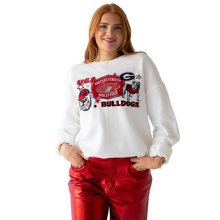 Women's Gameday Social Georgia Layer Patch Crewneck Sweatshirt