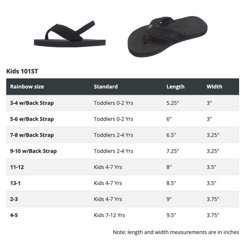 Rainbow Kids' Sizing