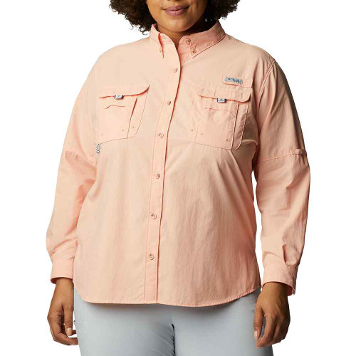 Women's Columbia PFG Bahama Long Sleeve Shirt - Plus Size Light Coral Front