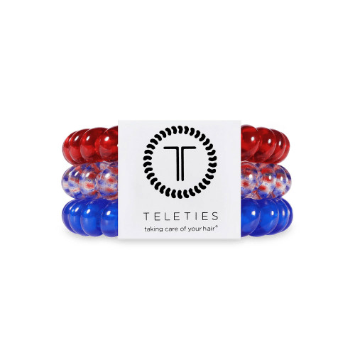 Large Teleties Hair Ties 3 Pack Patriot Pop Red White and Blue Front