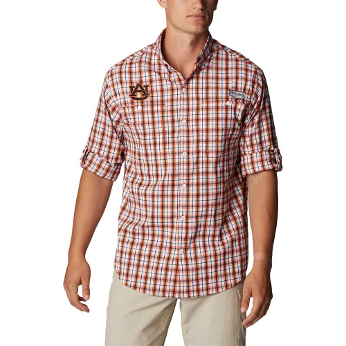 Men's Columbia Collegiate Super Tamiami Long Sleeve Shirt Auburn Sleeves Rolled Front