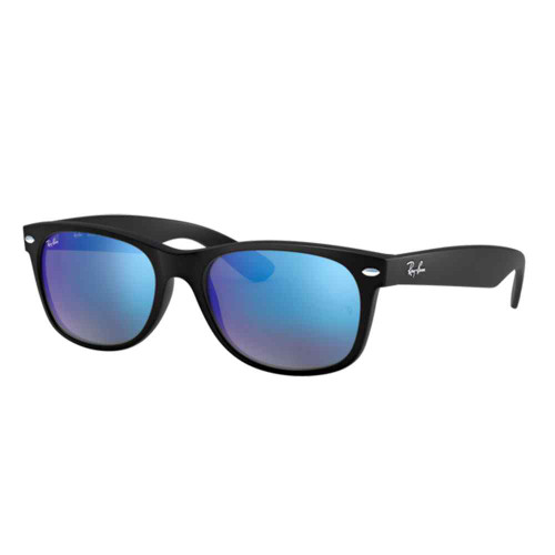 Adult Ray Ban® New Wayfarer Polarized Sunglasses RB2132 622/17 Rubber Black / Grey Mirror Blue Main