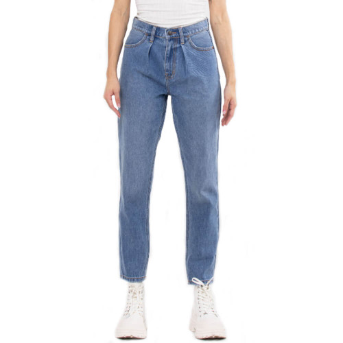 Women's Cello High Rise Slim Straight Leg Front Pleat Jean Medium Denim