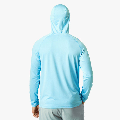 Men's AFTCO Samurai 2 Long Sleeve Hooded Performance Shirt Splish Splash Heather Back Model with Hood