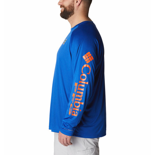 Men's Columbia Collegiate PFG Terminal Tackle Long Sleeve Shirt - Tall University of Florida Gators Azul Spark Orange Side Men's Columbia Collegiate PFG Terminal Tackle Long Sleeve Shirt - Tall University of Florida Gators Azul Spark Orange Side