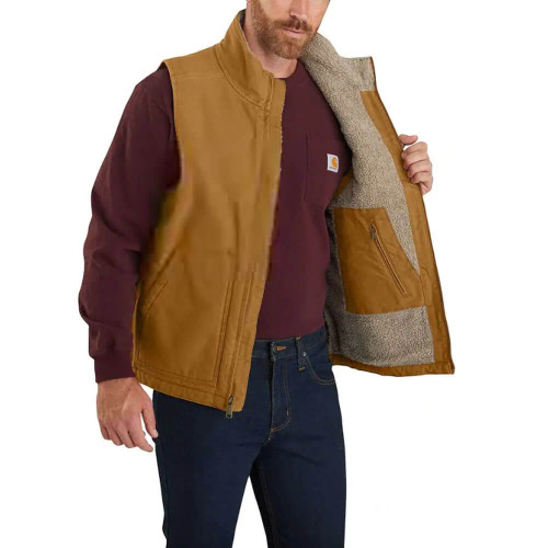 Men's Carhartt Washed Duck Sherpa Lined Mock Neck Brown Vest inside Men's Carhartt Washed Duck Sherpa Lined Mock Neck Brown Vest inside