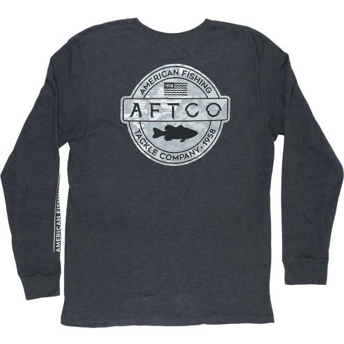 Men's Aftco Long Sleeve Bass Patch Tee Charcoal Heather Men's Aftco Long Sleeve Bass Patch Tee Charcoal Heather