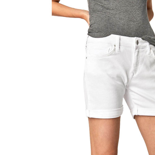 Women's Mavi Pixie Cuffed Boyfriend Fit White Shorts closeup