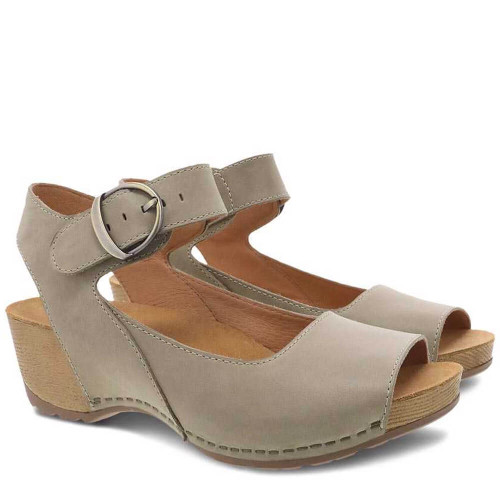 Women's Dansko Tiana Khaki Burnished Nubuck Ankle Strap Sandal Women's Dansko Tiana Khaki Burnished Nubuck Ankle Strap Sandal