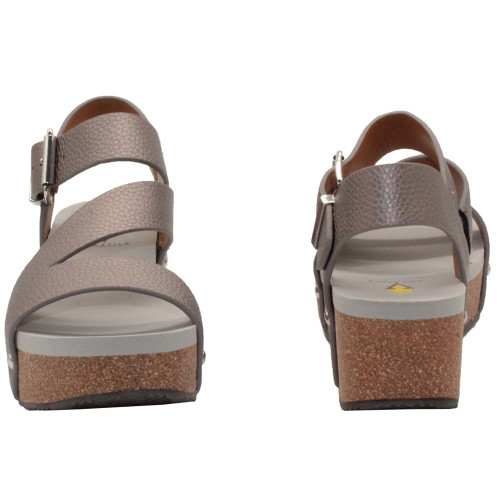 Women's Volatile Biloxi Pewter Grey Wedge Sandal front & back Women's Volatile Biloxi Pewter Grey Wedge Sandal front & back