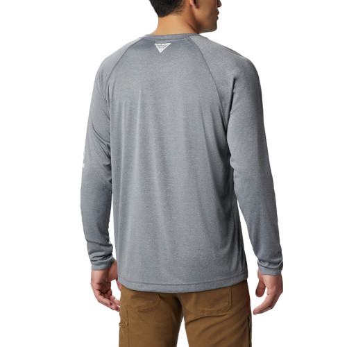 Men's Columbia Long Sleeve Terminal Tackle Heather Shirt 030 Charcoal Heather Back Men's Columbia Long Sleeve Terminal Tackle Heather Shirt 030 Charcoal Heather Back