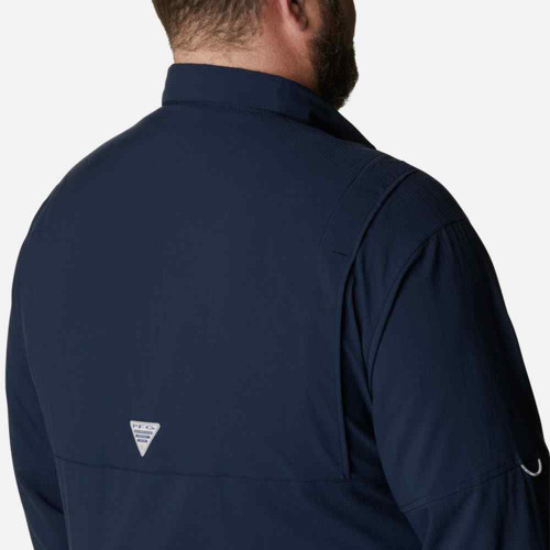 Men's Columbia PFG Tamiami II Long Sleeve Shirt -Tall 464CLNVY Collegiate Navy Closeup Back