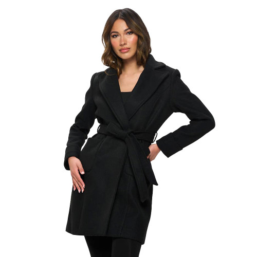 Woman wearing Black Coalition LA Belted Wool Coat