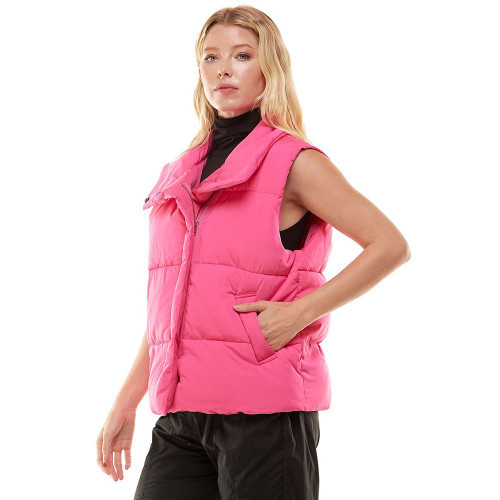 Women's TCEC Funnel Neck Puffer Vest Pink Side