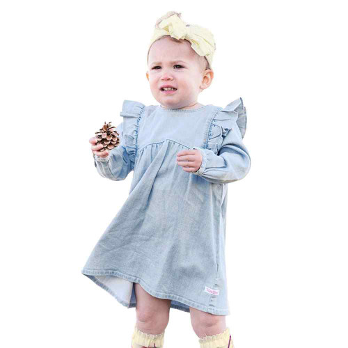 Infant Girls' Ruffle Butts Flutter Button Back Dress - Light Denim Main