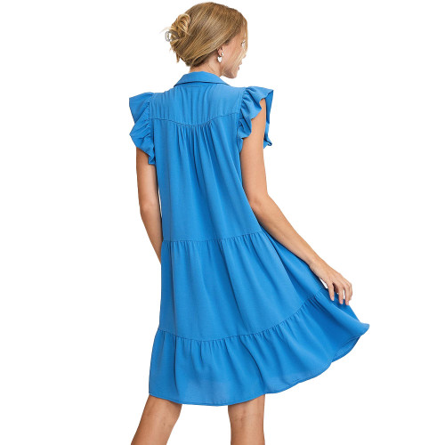 Women's Umgee Tiered Flutter Sleeve Dress Azure Back