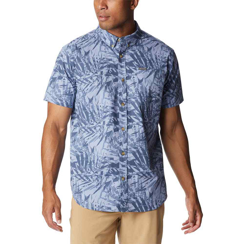 Men's Columbia Short Sleeve Rapid Rivers Print Shirt  Bluestone Dye Palms  Main