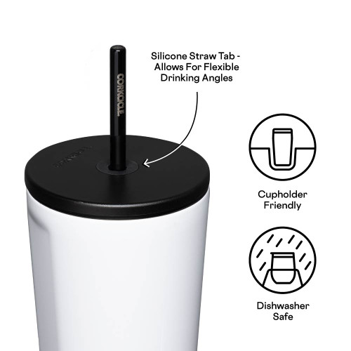 Corkcicle 24 oz Cold Cup Tumbler with Straw Information About Top of Cup
