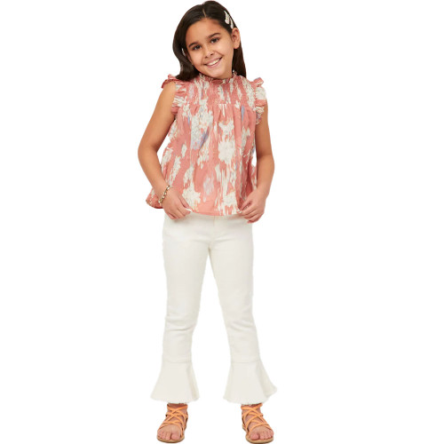 Girls Hayden Sleeveless Smocked Ruffle Tank Pink Main