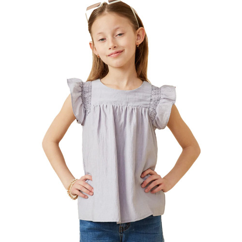Girls Hayden Smocked Ruffled Shoulder Top Lavender Front
