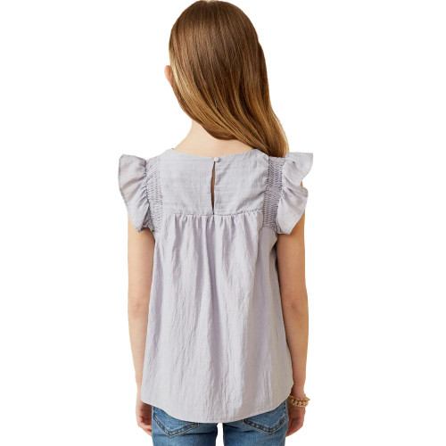 Girls Hayden Smocked Ruffled Shoulder Top Lavender Back