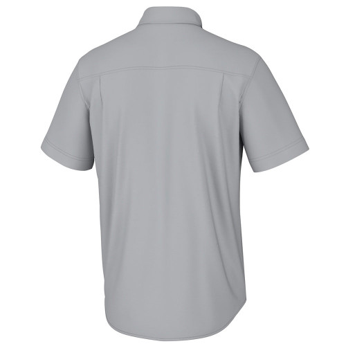Men's Huk Short Sleeve Kona Solid Button Down Harbor Mist Gray  Back