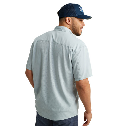 Men's Huk Short Sleeve Tide Point Button Harbor Mist Down back
