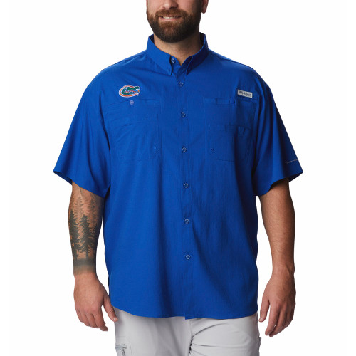 Men's Columbia Short Sleeve Collegiate Tamiami Tall Shirts Azul Blue Front