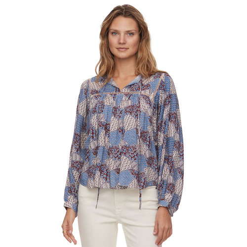 Women's Flag & Anthem Harlan Peekaboo Peasant White Blue Maroon Blouse