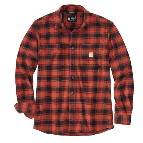 Men's Carhartt Rugged Flex Plaid Flannel Shirt Bordeaux Heather Plaid Front Flat Image