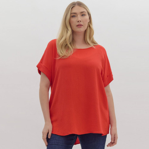 Women's Entro Scoop Neck Blouse - Plus Size Tomato Red Front