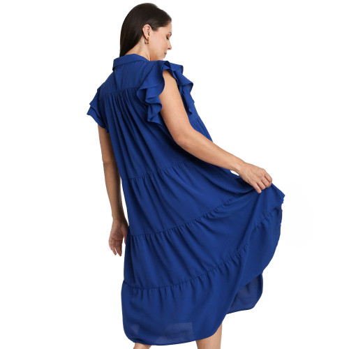 Women's Umgee Collared Tiered Midi Dress - Plus Size Sapphire Back