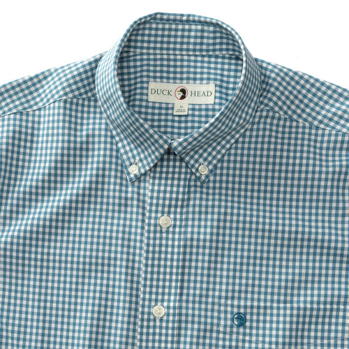 Men's Duck Head Walton Gingham Performance Shirt Aegan Blue Collar Detail
