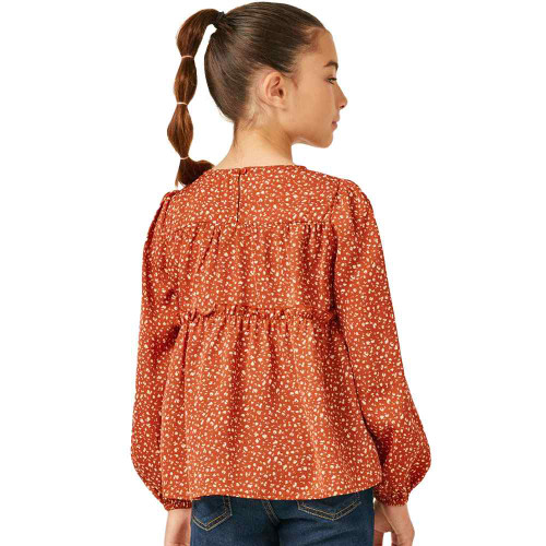 Girls' Hayden V-Cut Neckline Tasseled Rust Blouse back Girls' Hayden V-Cut Neckline Tasseled Rust Blouse back