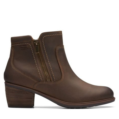 Women's Clarks Neva Zip Taupe Leather Boot in Brown Main