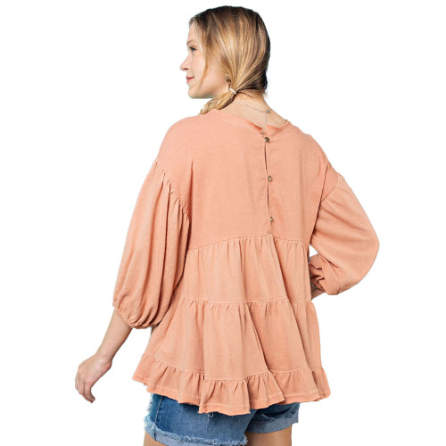 Women's Easel Ruffled Babydoll Tunic Chai Latte Back Women's Easel Ruffled Babydoll Tunic Chai Latte Back