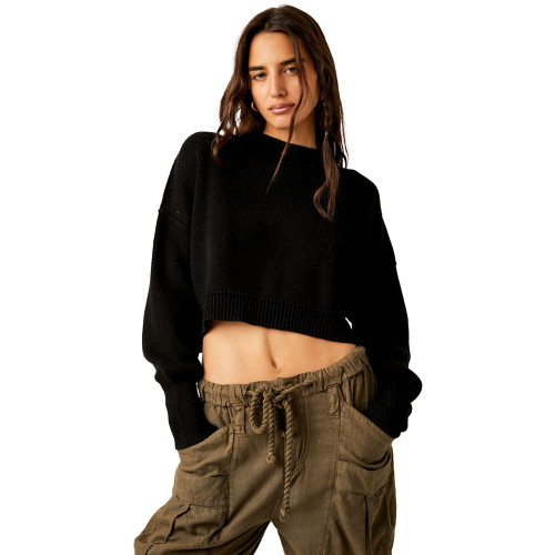Women's Free People Easy Street Crop Pullover Black Main