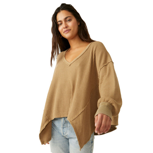 Women's Free People Coraline Thermal Olive Tapenade Sweater