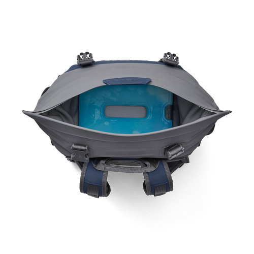 Top Down View of the Inside of Yeti Hopper M20 Navy Backpack Cooler with Yeti Ice Pack Inside