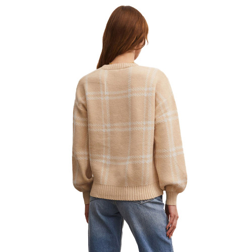 Women's Z Supply Jolene Plaid Sweater Almond Back Women's Z Supply Jolene Plaid Sweater Almond Back